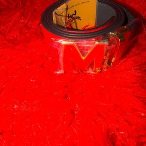 MCM Red Belt with Gold M Buckle